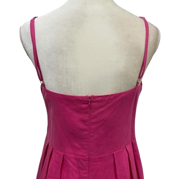 Fanm Mon LORR LINEN LATRICE DRESS Fuchsia Flower Embroidered Pleats Pockets $389 - Picture 9 of 16